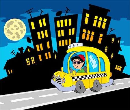 City silhouette with taxi driver - vector illustration. Stock Photo - Budget Royalty-Free & Subscription, Code: 400-04236251