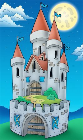 Night view on tall castle - color illustration. Stock Photo - Budget Royalty-Free & Subscription, Code: 400-04236783