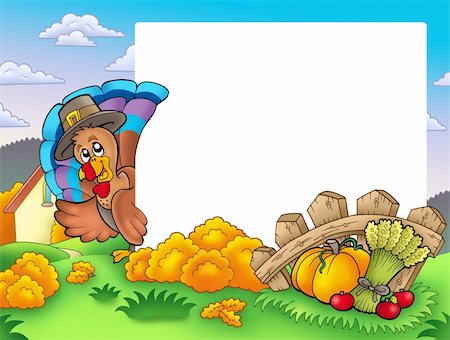simsearch:400-04227157,k - Thanksgiving frame with turkey 1 - color illustration. Stock Photo - Budget Royalty-Free & Subscription, Code: 400-04236804
