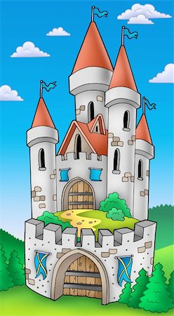 royal gate - Tall castle with fortification - color illustration. Stock Photo - Budget Royalty-Free & Subscription, Code: 400-04236803