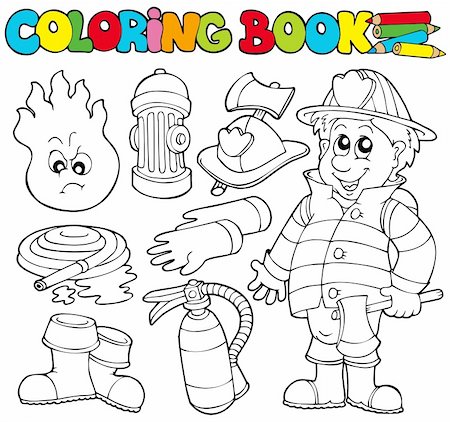 simsearch:400-04240970,k - Coloring book firefighter collection - vector illustration. Stock Photo - Budget Royalty-Free & Subscription, Code: 400-04236819