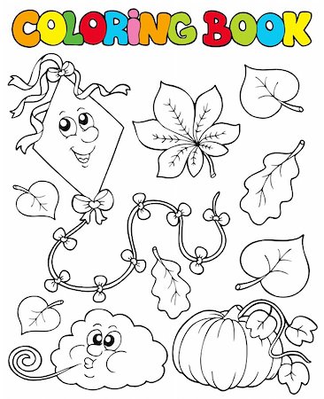 pumpkin leaves drawing - Coloring book with autumn theme 1 - vector illustration. Stock Photo - Budget Royalty-Free & Subscription, Code: 400-04236823