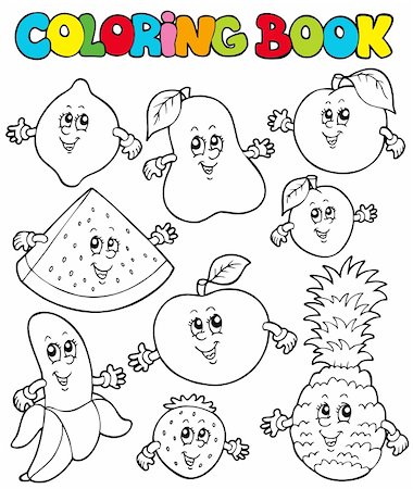 simsearch:400-04236823,k - Coloring book with cartoon fruits 1 - vector illustration. Stock Photo - Budget Royalty-Free & Subscription, Code: 400-04236831