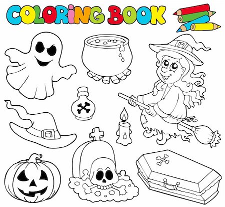 simsearch:400-04236823,k - Coloring book with Halloween images - vector illustration. Stock Photo - Budget Royalty-Free & Subscription, Code: 400-04236845