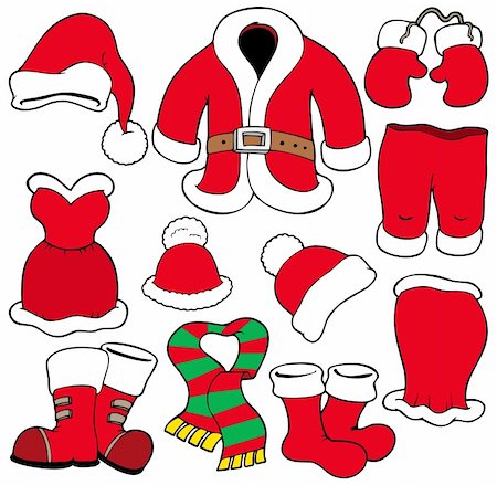 simsearch:400-04077418,k - Various Santa Claus clothes - vector illustration. Foto de stock - Super Valor sin royalties y Suscripción, Código: 400-04236864