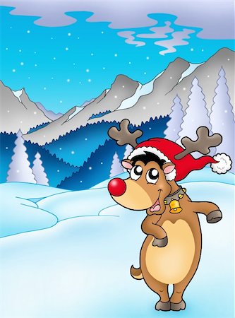 Christmas theme with happy reindeer - color illustration. Stock Photo - Budget Royalty-Free & Subscription, Code: 400-04236866