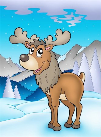 Winter theme with reindeer - color illustration. Stock Photo - Budget Royalty-Free & Subscription, Code: 400-04236870