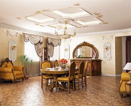 luxury  classic -style interior of living room (3D rendering) Foto de stock - Super Valor sin royalties y Suscripción, Código: 400-04237029