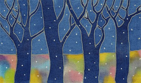 artwork with a batik textile night snow forest Stock Photo - Budget Royalty-Free & Subscription, Code: 400-04238567