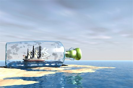 simsearch:400-05124606,k - A bottle with an exquisite ship comes to the shore of this ocean beach. Stock Photo - Budget Royalty-Free & Subscription, Code: 400-04231572