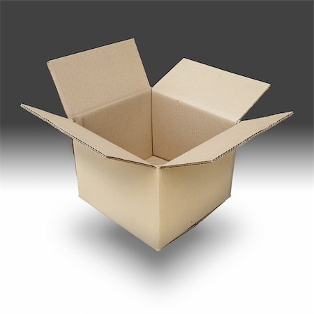 simsearch:400-05735817,k - Brown paper box open on white floor and gray background Stock Photo - Budget Royalty-Free & Subscription, Code: 400-04231809