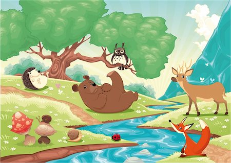 Animals in the wood. Cartoon and vector landscape, isolated objects. Stock Photo - Budget Royalty-Free & Subscription, Code: 400-04232132