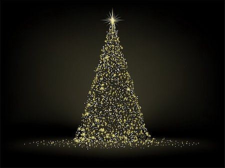simsearch:400-04769297,k - Abstract golden christmas tree on black background. EPS 8 vector file included Foto de stock - Super Valor sin royalties y Suscripción, Código: 400-04232382