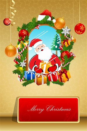 santa window - illustration of abstract merry christmas card Stock Photo - Budget Royalty-Free & Subscription, Code: 400-04240312