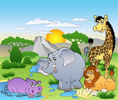 simsearch:400-04365864,k - African landscape with four animals - vector illustration. Stock Photo - Budget Royalty-Free & Subscription, Code: 400-04240928