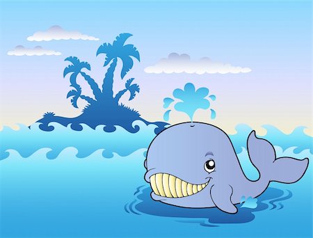 environment cartoons colored - Big cartoon whale in sea - vector illustration. Stock Photo - Budget Royalty-Free & Subscription, Code: 400-04240934