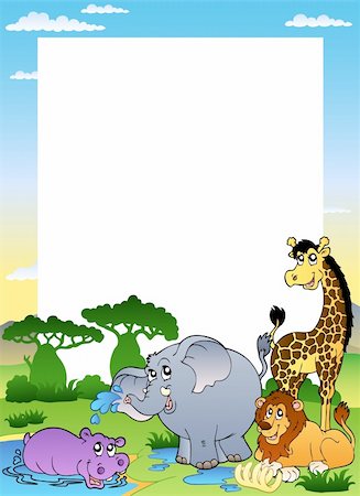 simsearch:400-04365864,k - Frame with four African animals - vector illustration. Stock Photo - Budget Royalty-Free & Subscription, Code: 400-04240992
