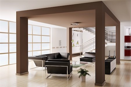 simsearch:700-06038236,k - Modern Interior of hall with sofa and armchairs 3d Stock Photo - Budget Royalty-Free & Subscription, Code: 400-04241631