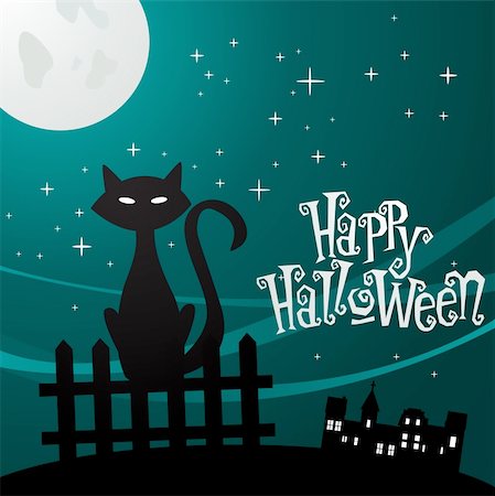 spooky night scene moon - Vector illustration of a cat in the moonlight Stock Photo - Budget Royalty-Free & Subscription, Code: 400-04241704