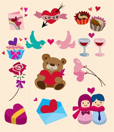flowers cupid chocolates - cartoon Valentine's Day icon Stock Photo - Budget Royalty-Free & Subscription, Code: 400-04242261