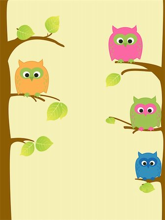simsearch:400-07995476,k - Illustration of  owls sitting  upon trees Stock Photo - Budget Royalty-Free & Subscription, Code: 400-04243024