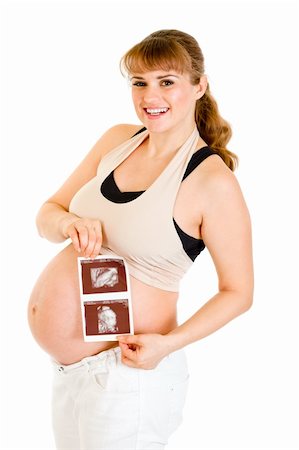 simsearch:400-04817039,k - Happy pregnant woman with echo in hands isolated on white Stock Photo - Budget Royalty-Free & Subscription, Code: 400-04243285