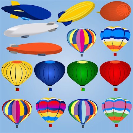 simsearch:400-06642893,k - Vector illustration of different airships and balloons isolated on blue background. Foto de stock - Super Valor sin royalties y Suscripción, Código: 400-04255525
