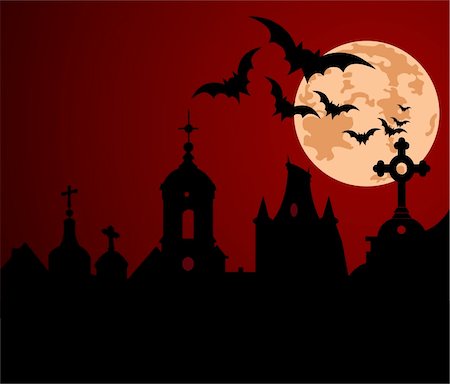 An illustration of a Halloween night in the town. Stock Photo - Budget Royalty-Free & Subscription, Code: 400-04255855