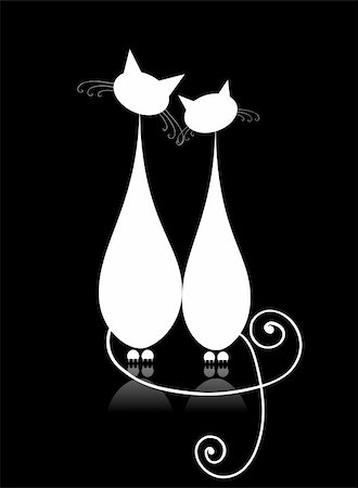 Couple white cats sitting together, silhouette for your design Stock Photo - Budget Royalty-Free & Subscription, Code: 400-04256376