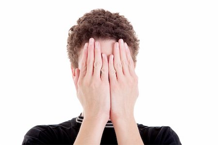 simsearch:400-04918265,k - young man covering his face, isolated on white, studio shot Stock Photo - Budget Royalty-Free & Subscription, Code: 400-04256583