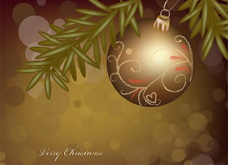 Christmas ball on gold background. Vector illustration Stock Photo - Budget Royalty-Free & Subscription, Code: 400-04256842