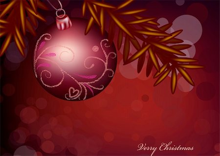 Christmas ball on red background. Vector illustration Stock Photo - Budget Royalty-Free & Subscription, Code: 400-04256843