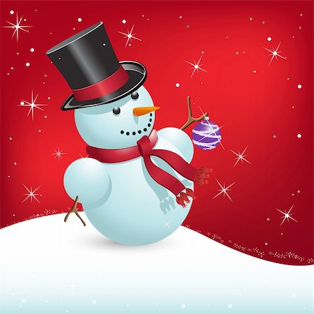 illustration, snowman with ball on red background Stock Photo - Budget Royalty-Free & Subscription, Code: 400-04257107