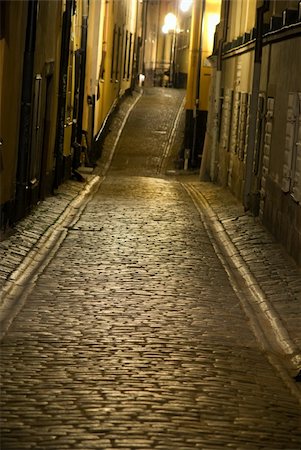 sweden window lamp - Empty narrow street with cobblestones in the old town of Stockholm, Sweden Stock Photo - Budget Royalty-Free & Subscription, Code: 400-04258186