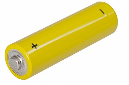 simsearch:400-05738216,k - Yellow battery isolated over white bacrground with "+" and "-" signs up to the front Stock Photo - Budget Royalty-Free & Subscription, Code: 400-04259128