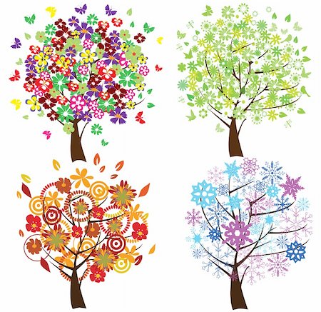 simsearch:400-06327292,k - vector illustration of four different season trees Stock Photo - Budget Royalty-Free & Subscription, Code: 400-04264076