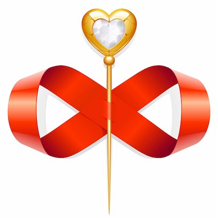Red tape twirled in the shape of an infinity sign and gold needle with diamond heart Stock Photo - Budget Royalty-Free & Subscription, Code: 400-04266024
