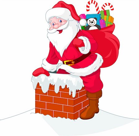 Santa Claus descends the chimney. He keeps a bag of gifts. Stock Photo - Budget Royalty-Free & Subscription, Code: 400-04266448