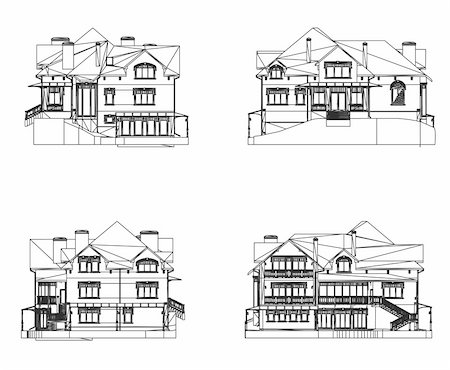 Four CAD elevations for a house front rear and sides Stock Photo - Budget Royalty-Free & Subscription, Code: 400-04266440