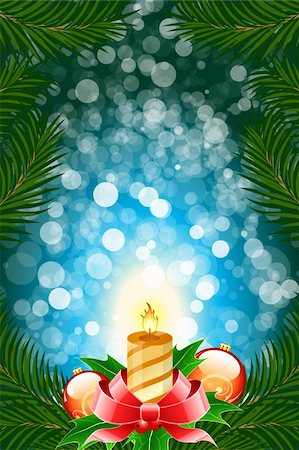 simsearch:400-05233207,k - Winter Christmas card with balls and candle in blue color Stock Photo - Budget Royalty-Free & Subscription, Code: 400-04266581