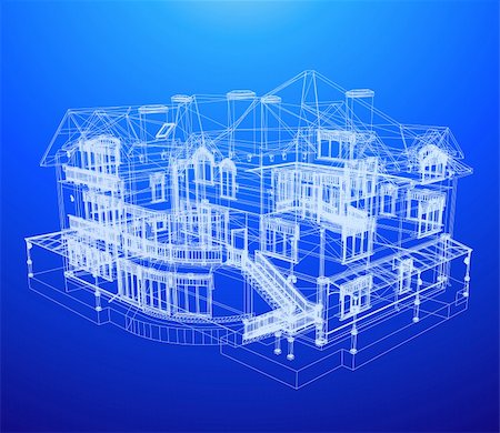 preliminary - architecture blueprint of a house over a blue background Stock Photo - Budget Royalty-Free & Subscription, Code: 400-04266674