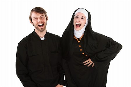 A young Catholic priest and nun bursting in laughter Stock Photo - Budget Royalty-Free & Subscription, Code: 400-04267252