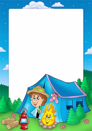 Frame with camping scout - color illustration. Stock Photo - Budget Royalty-Free & Subscription, Code: 400-04267355