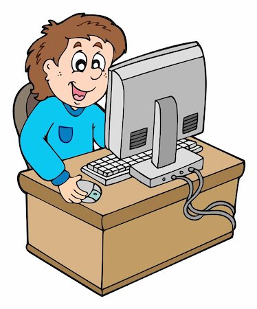 students learning cartoon - Cartoon boy working with computer - vector illustration. Stock Photo - Budget Royalty-Free & Subscription, Code: 400-04267685