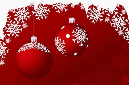 Snowy, hanging, christmas balls on a red background Stock Photo - Budget Royalty-Free & Subscription, Code: 400-04267883