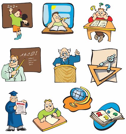 dreading - Collection of education cartoon pictures, students, teachers and objects, vector illustration Stock Photo - Budget Royalty-Free & Subscription, Code: 400-04267903