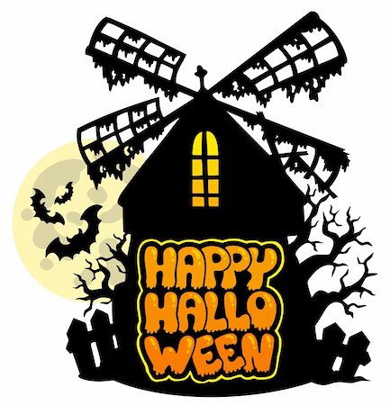 simsearch:400-04258210,k - Mill with Happy Halloween sign 1 - vector illustration. Stock Photo - Budget Royalty-Free & Subscription, Code: 400-04267969