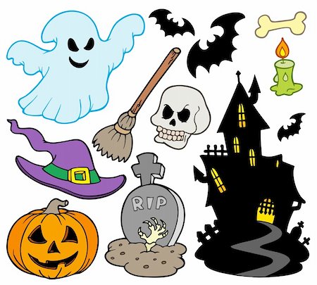 skull face drawing images - Set of Halloween images - vector illustration. Stock Photo - Budget Royalty-Free & Subscription, Code: 400-04267982