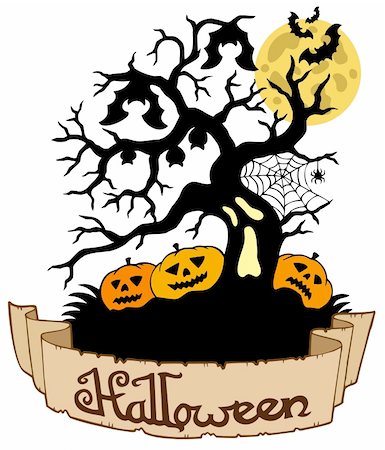 simsearch:400-04236823,k - Tree silhouette with Halloween banner - vector illustration. Stock Photo - Budget Royalty-Free & Subscription, Code: 400-04267994