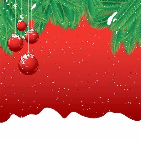 simsearch:400-04769297,k - Christmas background with pine leaves and red baubles Foto de stock - Super Valor sin royalties y Suscripción, Código: 400-04268295